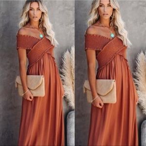 Vici Yarrow Cross Shoulder maxi Dress Rust Large